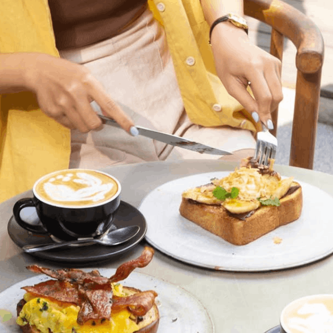 sweet and savory breakfast in bali with a cup of coffee