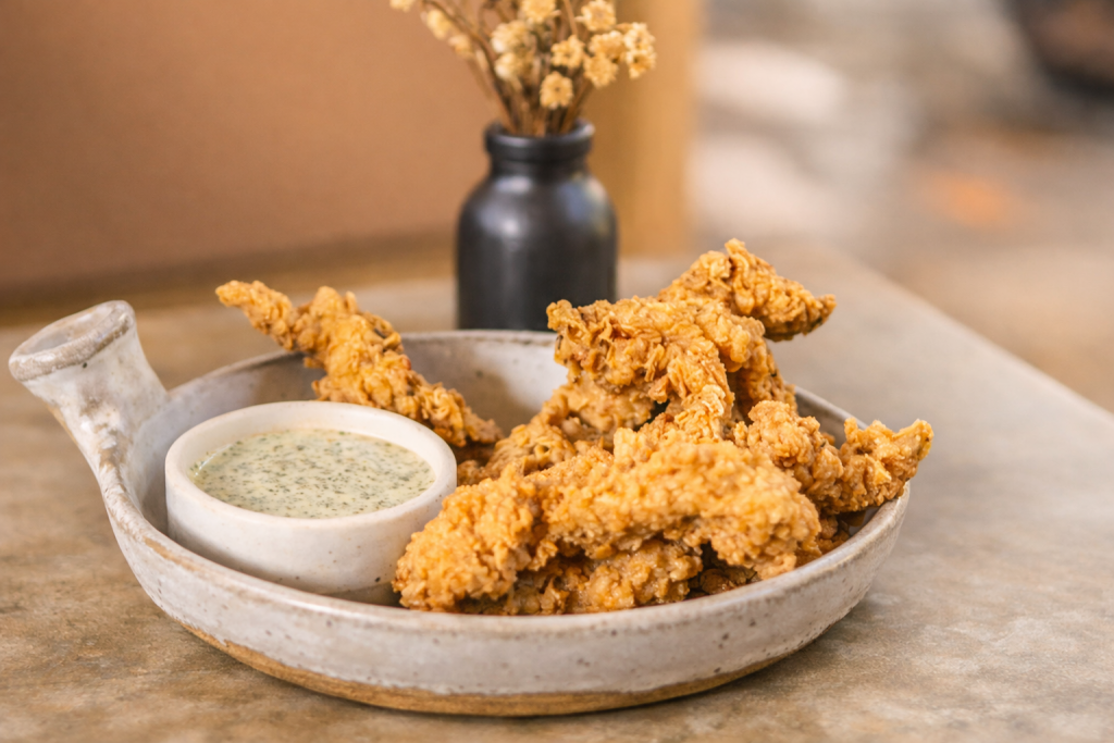 Butter Milk Chicken Strips signature brunch dish at Flock Bali Ubud
