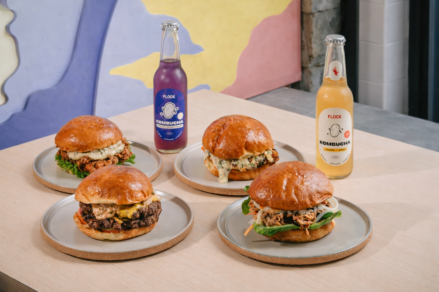 Juicy homemade burger served at FLOCK Bali in Ubud